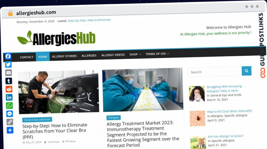 Publish Guest Post on allergieshub.com