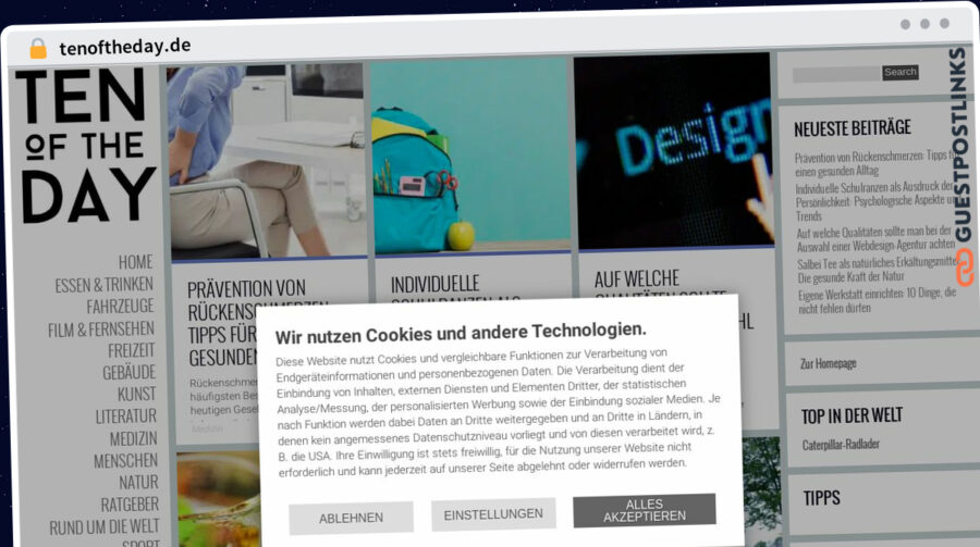 Publish Guest Post on tenoftheday.de
