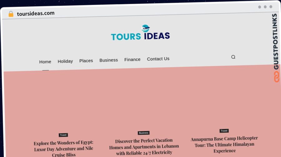 Publish Guest Post on toursideas.com
